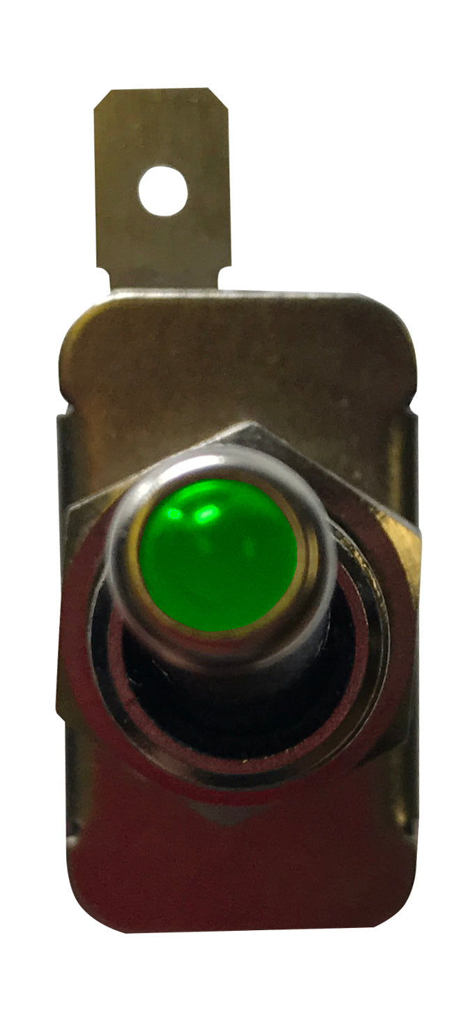 Green Heavy Duty LED Illuminated ON / OFF Metal Toggle Switch SPST - 20 Amps @ 12 Volts