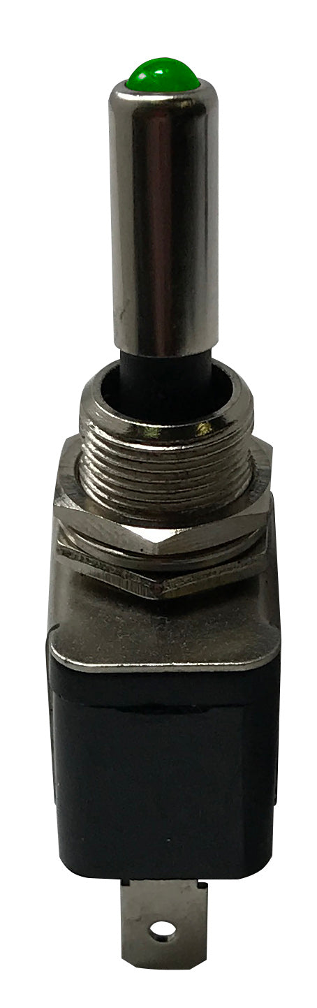 Green Heavy Duty LED Illuminated ON / OFF Metal Toggle Switch SPST - 20 Amps @ 12 Volts