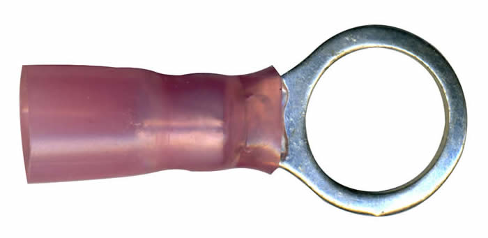 Heat Shrink & Crimp Red Ring Terminal 8 Gauge 5/16 Stud - 10 Pack