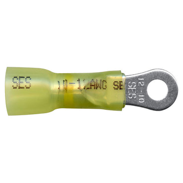 Heat Shrink & Crimp Yellow Long Neck Ring Terminal 12-10 Gauge #8 Stud - 100 Pack