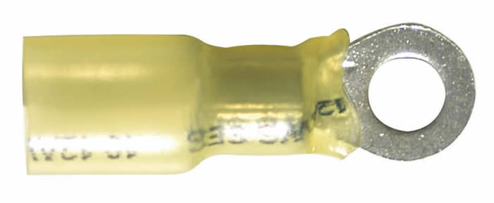 Heat Shrink & Crimp Yellow Ring Terminal 12-10 Gauge #6 Stud - 10 Pack