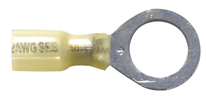 Heat Shrink & Crimp Yellow Ring Terminal 12-10 Gauge 1/2 Stud - 10 Pack