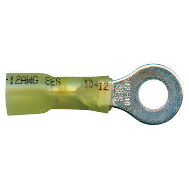 Heat Shrink & Crimp Yellow Long Neck Ring Terminal 12-10 Gauge 1/4 Stud - 10 Pack
