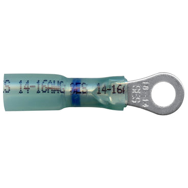 Heat Shrink & Crimp Blue Long Neck Ring Terminal 16-14 Gauge #10 Stud - 100 Pack