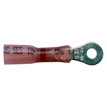 Heat Shrink & Crimp Red Long Neck Ring Terminal 22-18 Gauge #6 Stud - 100 Pack