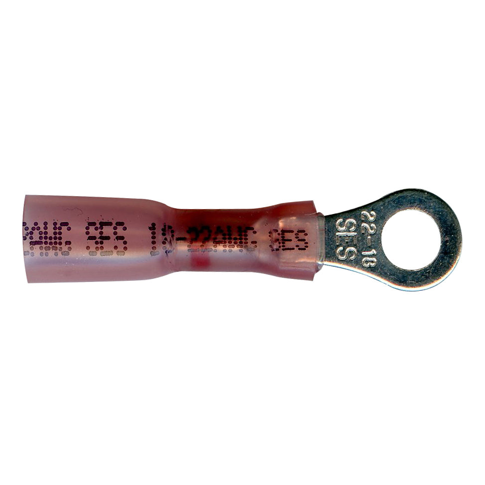Heat Shrink & Crimp Red Long Neck Ring Terminal 22-18 Gauge #10 Stud - 10 Pack