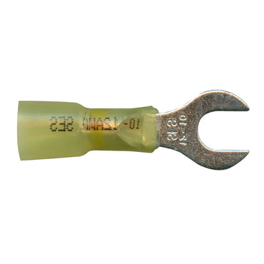 Heat Shrink & Crimp Yellow Long Neck Spade Terminal 12-10 Gauge 1/4 Stud - 10 Pack