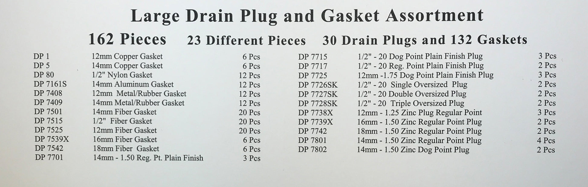 163 Piece Large Oil Drain Plug And Gasket Assortment Kit
