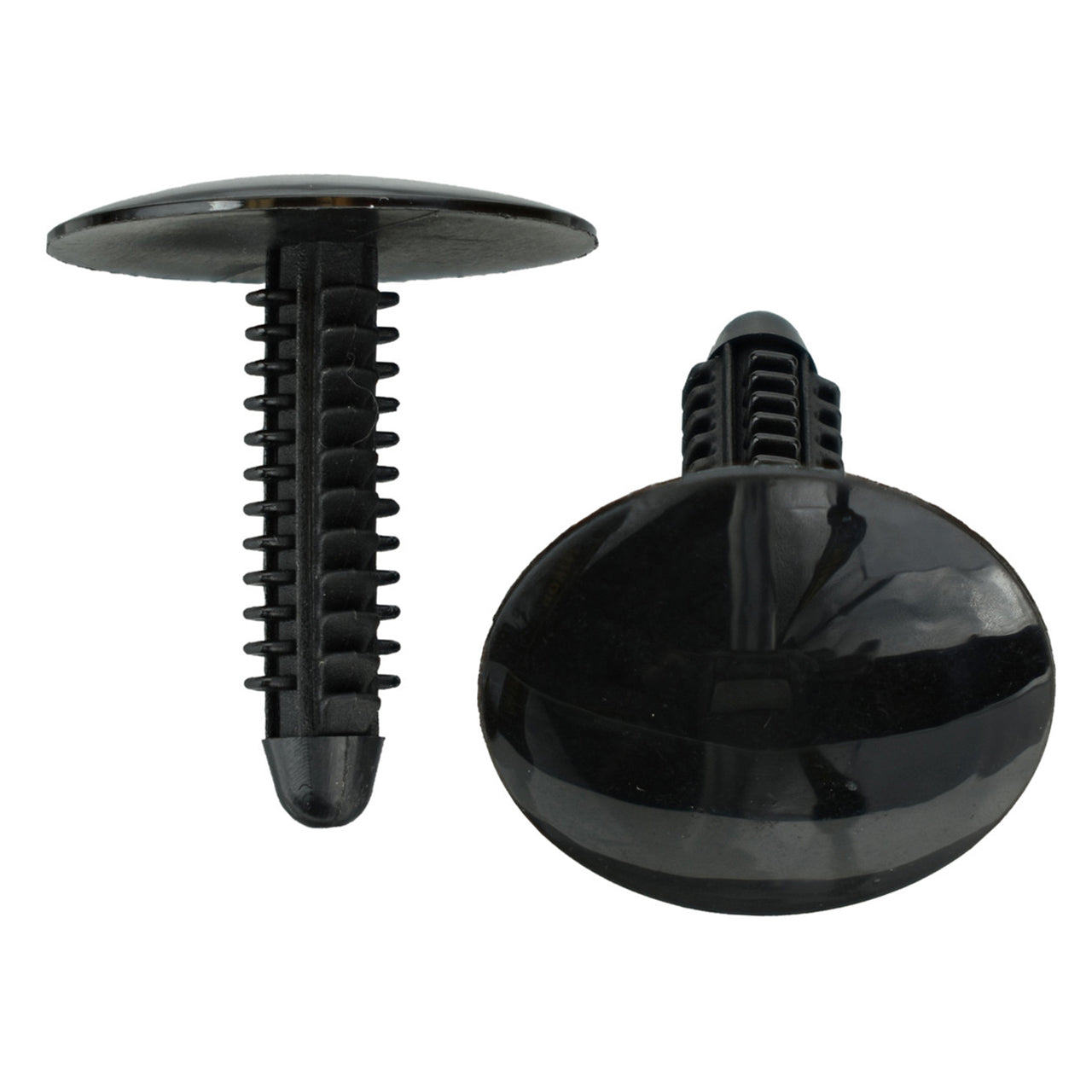 Black Nylon Shield Clip Retainers - 1/4" Hole - 1 1/16" Stem - 1" Head - 25 Pack