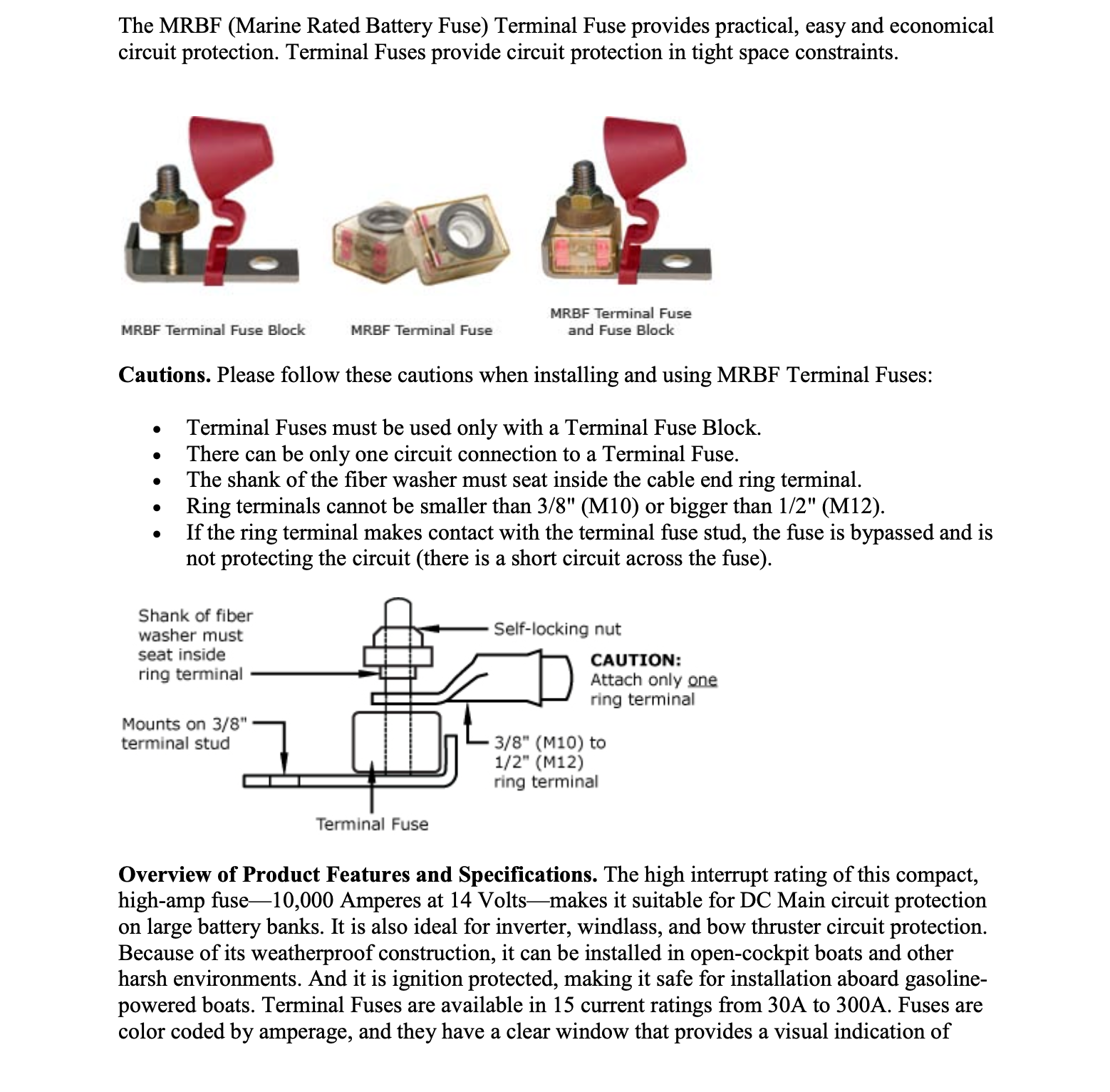 Marine Boat MRBF 1 Terminal Stud Fuse Block - 300 Amp