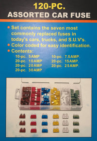 120 Piece ATO ATC Blade Fuse Assortment Kit - 20 Each of 6 Different Amps