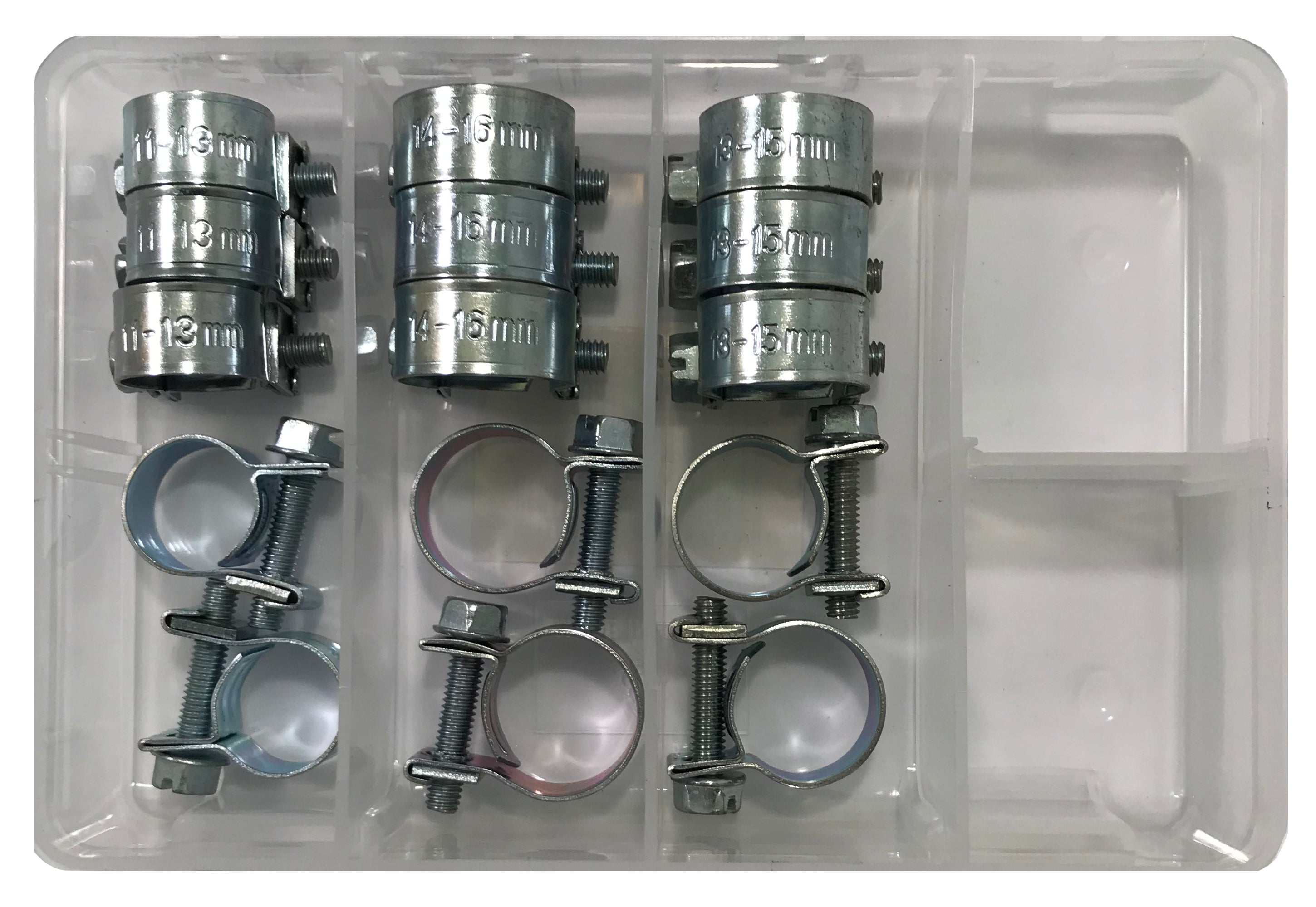 15 Piece Steel Solid Band Fuel Injection Hose Clamp Assortment Kit ...