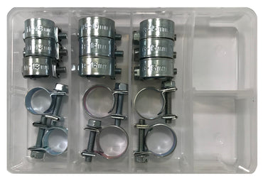 15 Piece Steel Solid Band Fuel Injection Hose Clamp Assortment Kit