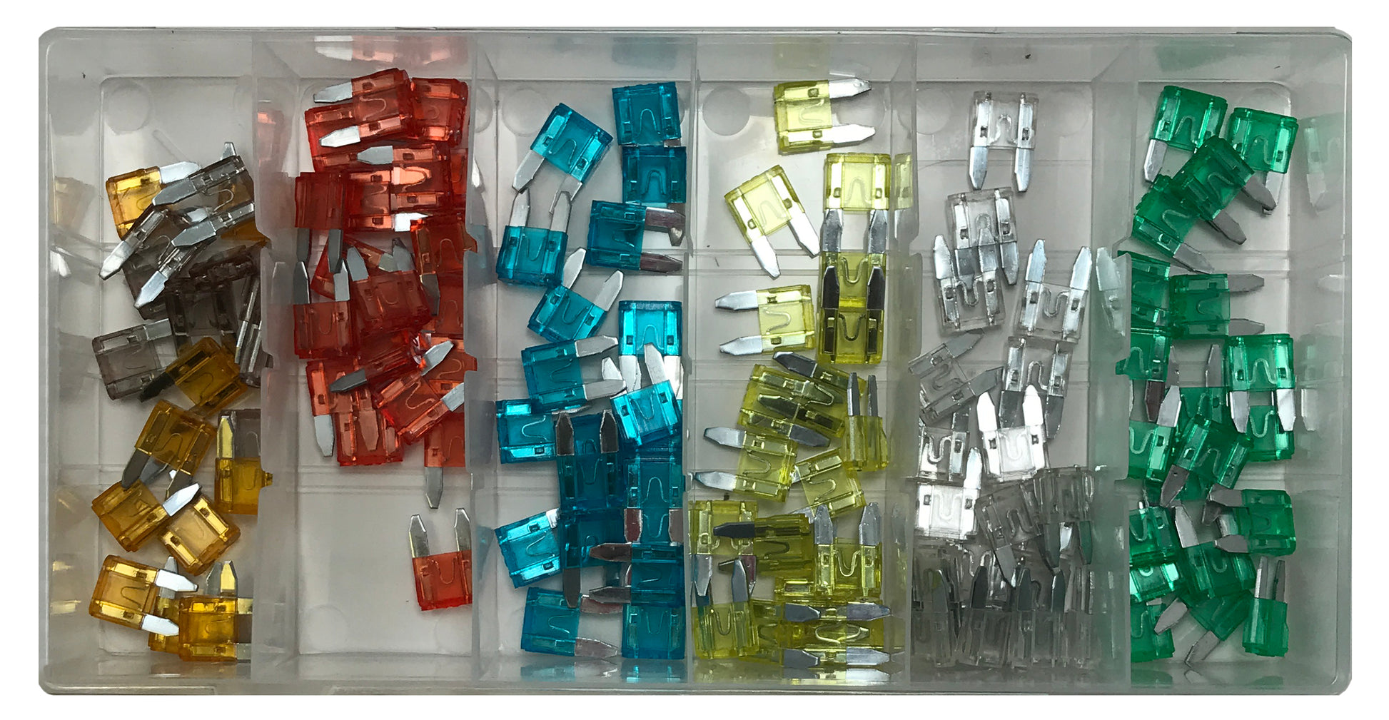 120 Piece Mini Fuse Assortment ATM/MIN - 20 Each of 6 Different Amps