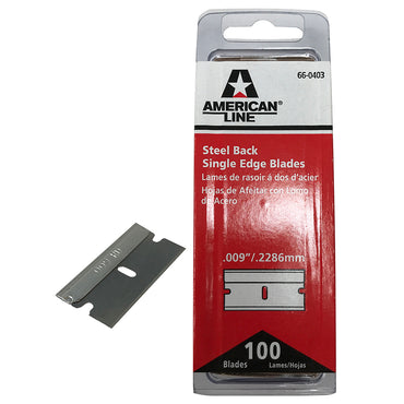 American Line 66-0403 Carbon Steel Back Single Edge Razor Blades .009" / .2286mm - 100 Pack