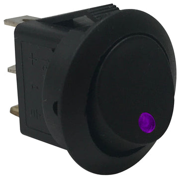 Purple Round LED Light Rocker Switch ON / OFF SPST - 20 Amps @ 12 Volt