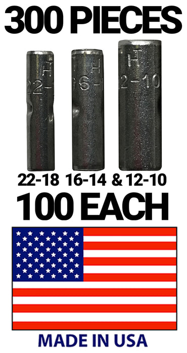 Non-Insulated Butt Connector Assortment Kit 22-10 Gauge - 300 Pieces