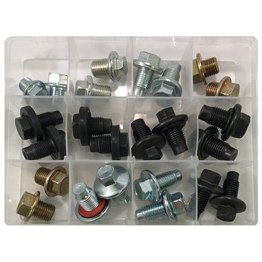 24 Piece Oil Drain Plug Assortment Kit - 12 Types