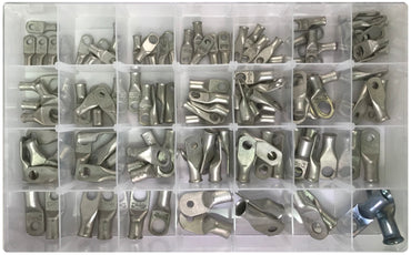 126 Piece Tinned Copper Lug & Battery Cable Terminal End Assortment Kit - 8 to 2/0 AWG