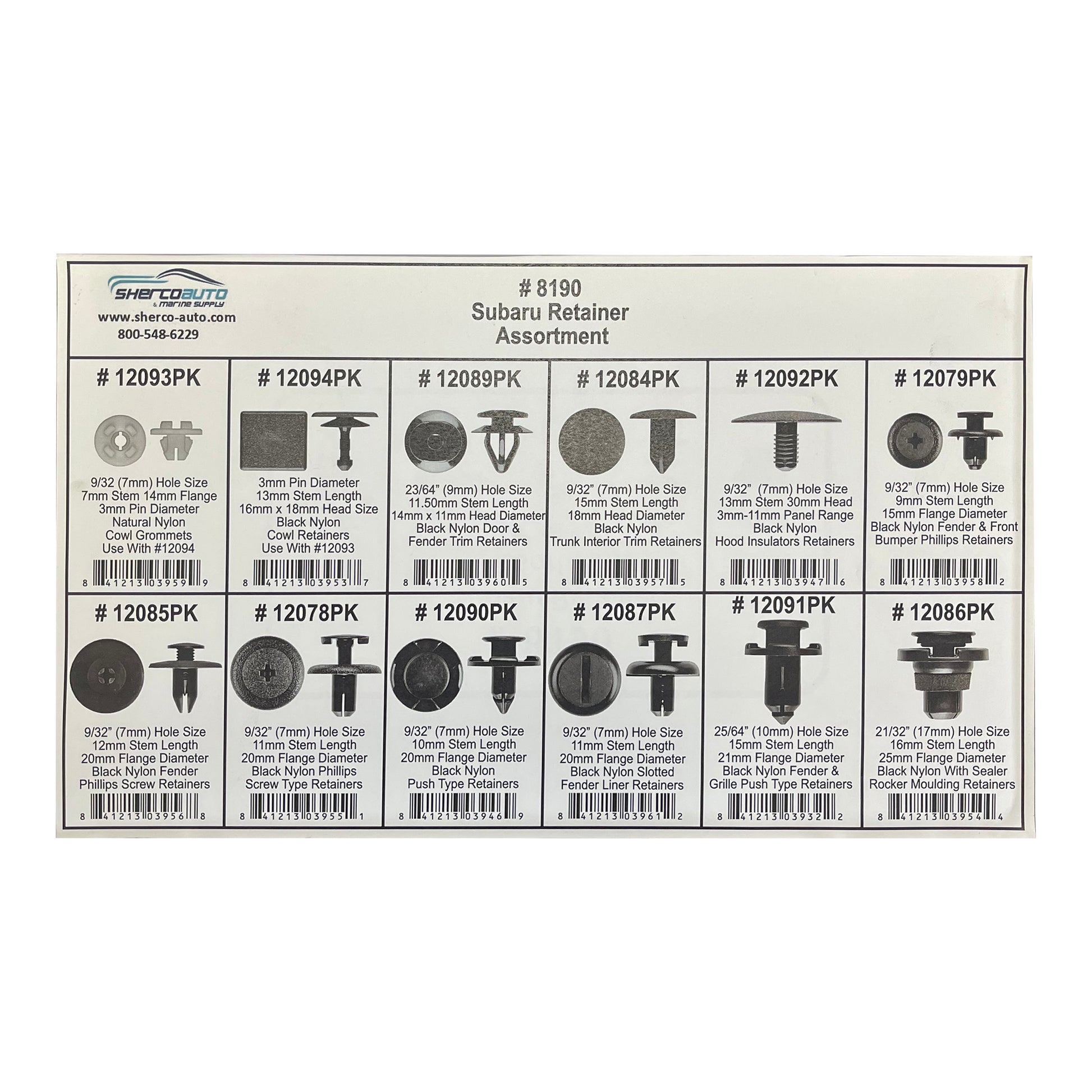 126 Piece Subaru Retainer Doors Fenders & Rocker Moldings Assortment Kit