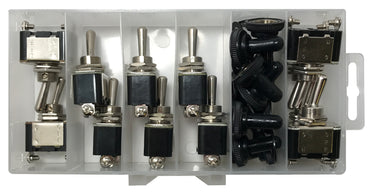 22 Piece Heavy Duty Metal Toggle Switch & Waterproof Cover Assortment Kit - 10 Amps @ 12 Volt
