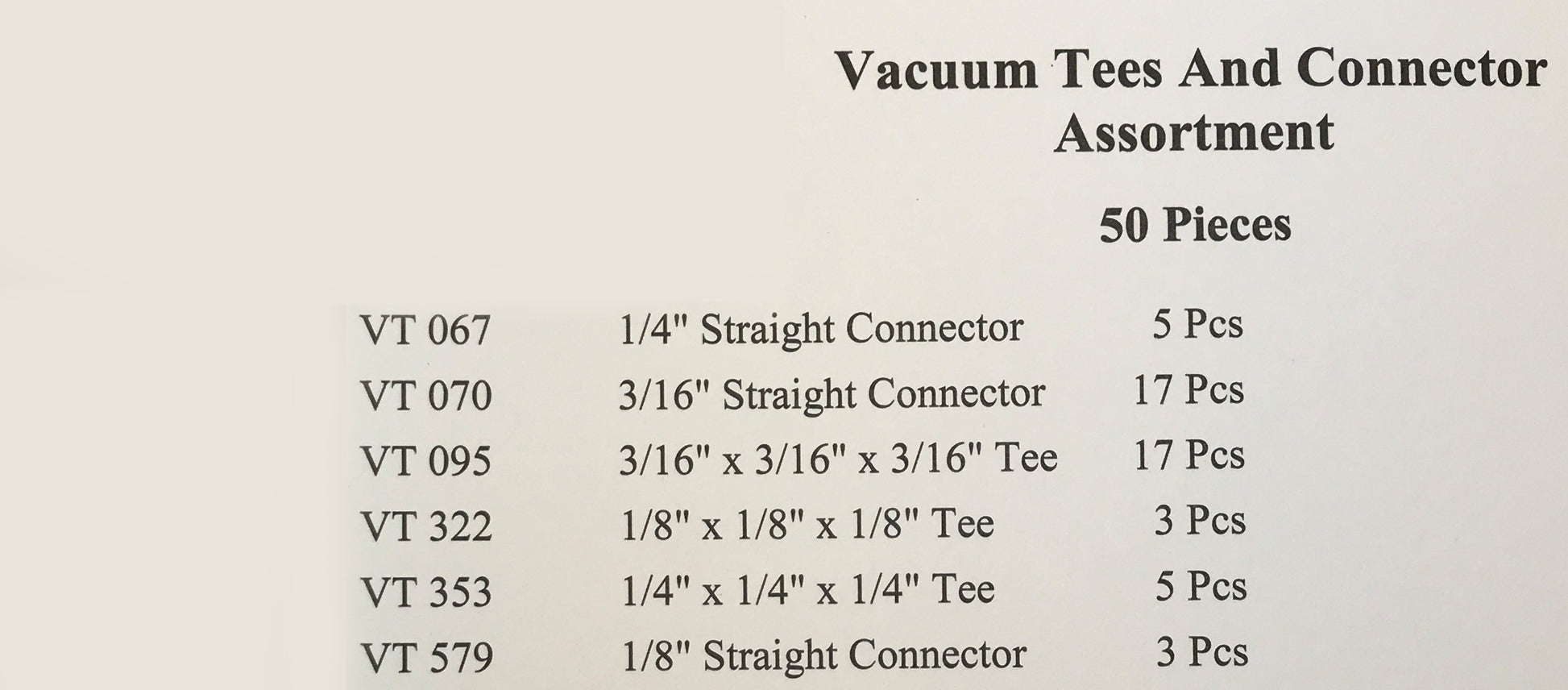 50 Piece Vacuum Tee And Connector Assortment
