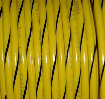 Primary Tracer Marine Tinned Copper 22 Gauge x 25 FT Coil - Yellow Wire & Black Stripe - USA
