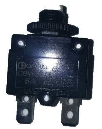 Miniature Line Voltage Circuit Breakers Push to Reset - Panel Mounted Design - 5 Amp