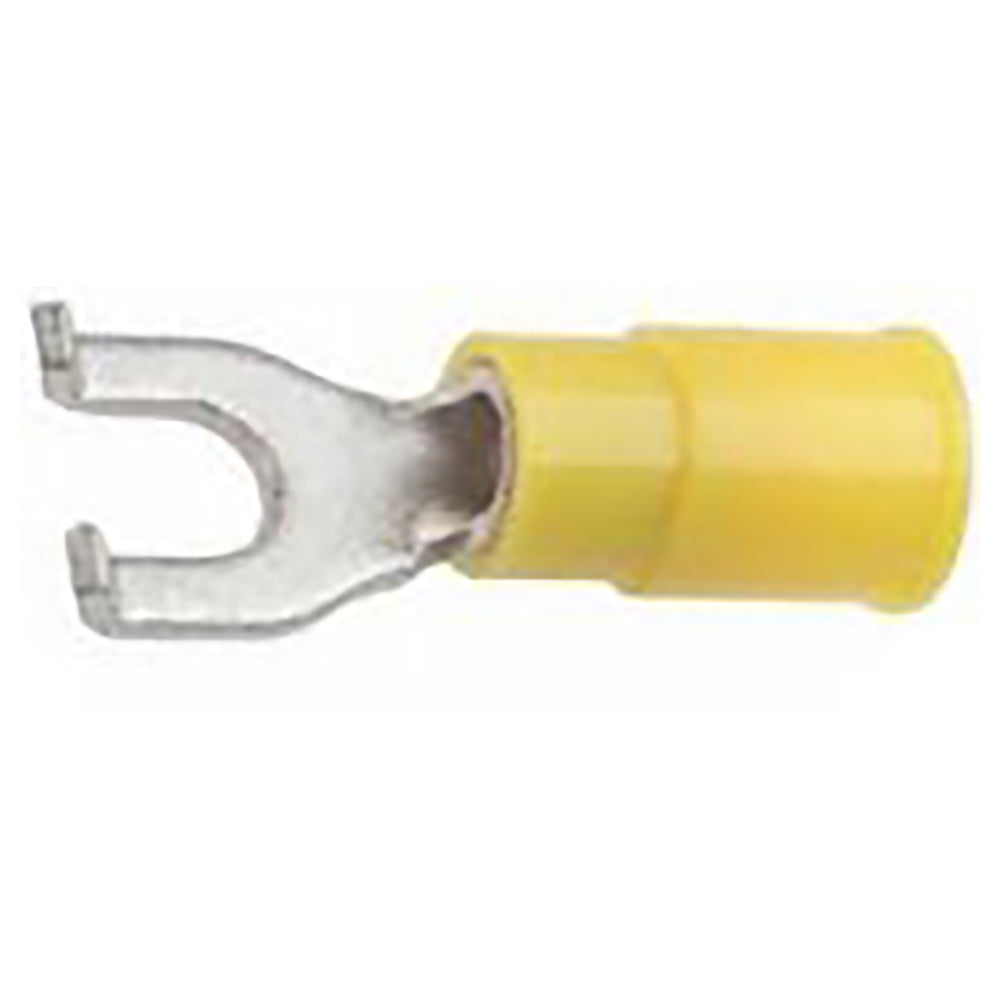 Vinyl Insulated Yellow Flange Spade Terminal 12-10 Gauge #10 Stud - 100 Pack