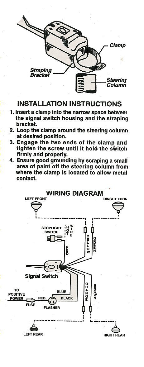 Universal Black Turn Signal Switch 7 Wire W/ Indicator Light & Emergency Flasher Button