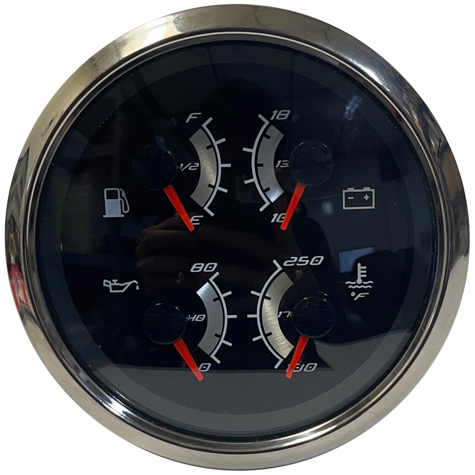 Faria Boat Multifunction Gauge GFC453A 4" Fuel Level Oil PSI Water Temp Voltage & 2 Pigtails