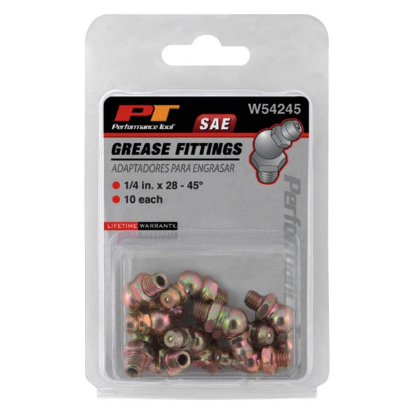Short 45 Degree Grease Fitting - 1/4" x -28 SAE - 10 Pack