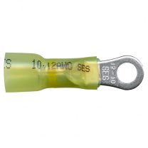 Heat Shrink & Crimp Yellow Long Neck Ring Terminal 12-10 Gauge #10 Stud - 100 Pack