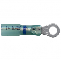 Heat Shrink & Crimp Blue Long Neck Ring Terminal 16-14 Gauge #10 Stud - 100 Pack