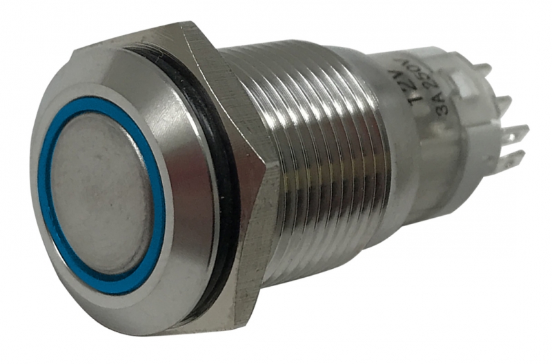 19mm Mounting Blue LED Stainless Metal Latching Push Button Switch On Off 12V 