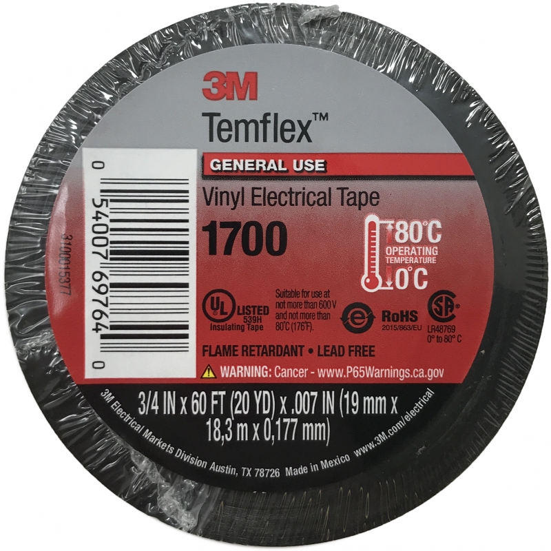 Black Electrical Tape 1PK Premium Grade 3M TEMFLEX 1700 3/4" X 60FT SHIPS FREE! 